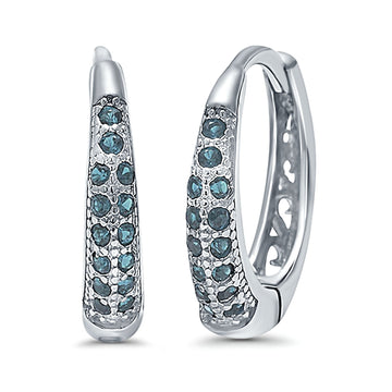 Eternity Huggie Hoop Earrings Channel Round Simulated Aquamarine CZ 925 Sterling Silver (14mm)